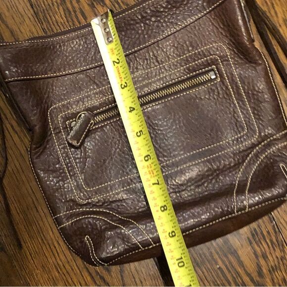 COACH Brown Tumbled Leather Crossbody Tote Shoulder Bag Exterior Zipper Pocket - Picture 12 of 16